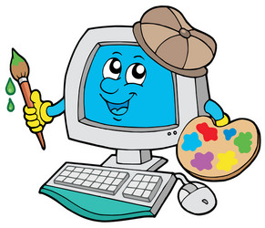 Cartoon Artist with Computer Vector Image