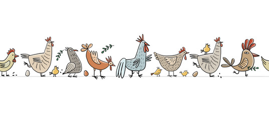 Funny farm birds family chicken and rooster vector