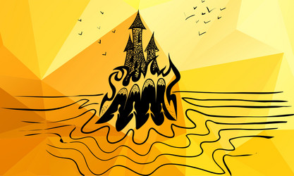 castle on fire with ghost women vector