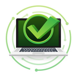 laptop with checkmark or tick notification vector