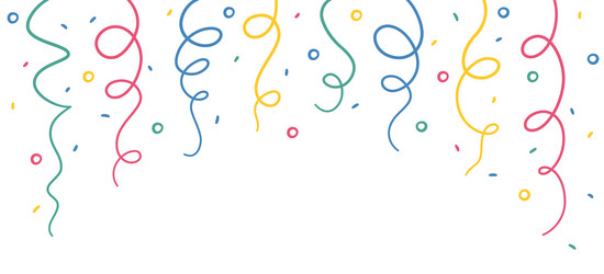 doodle hanging confetti and streamers banner hand vector