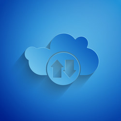 Paper cut cloud download and upload icon isolated vector