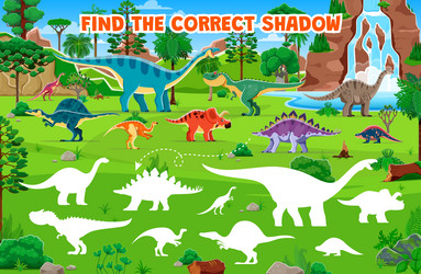 find the correct shadow game quiz with dinosaurs vector image