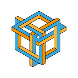 impossible cube shape isometric structure orange vector image
