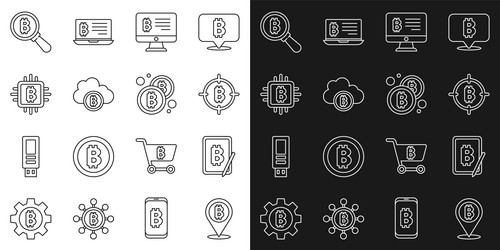 set line bitcoin mining from tablet vector image