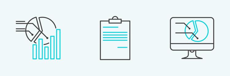 set line computer monitor with graph chart pie vector image