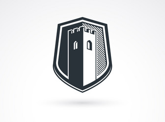 shield with tower of defense fortress inside vector