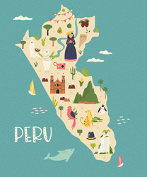 colorful map of peru with famous vector