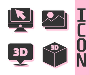 set isometric cube computer monitor and cursor vector image