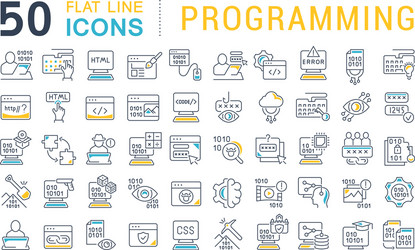 set line icons programming vector image