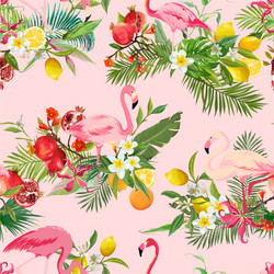 Tropical Birds & Flowers Background Vector Image