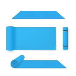 Realistic blue yoga mat in various view positions vector