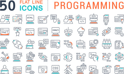 set line icons programming vector image