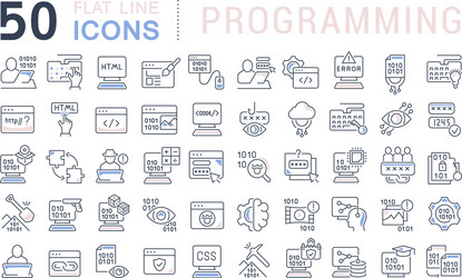 Set line icons programming vector