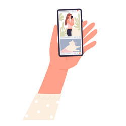 phone in hand with social media feed vector