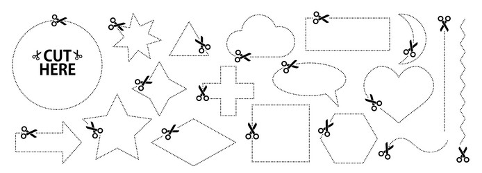 set of scissors with cut lines collection vector image