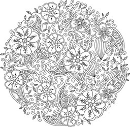 Mehndi mandala with flowers and leaves zenart vector