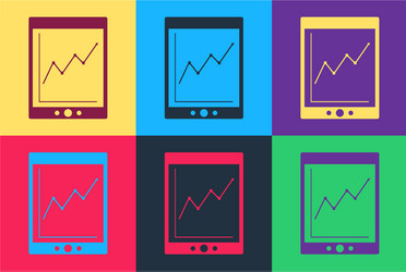 Pop art tablet with statistic graph chart icon vector