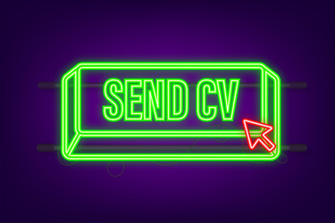 send cv button in neon style on blue background vector