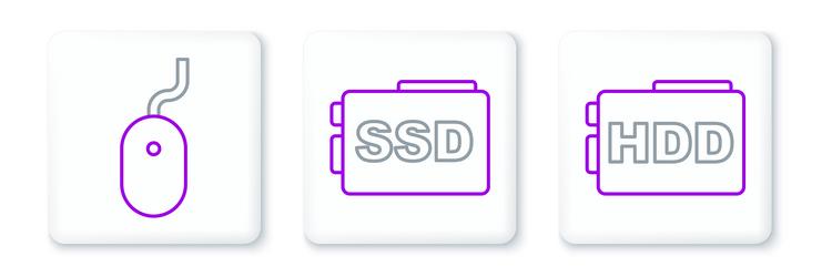 set line hard disk drive hdd computer mouse vector image