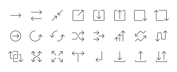 set of 24 line icons arrow pointer symbol vector image