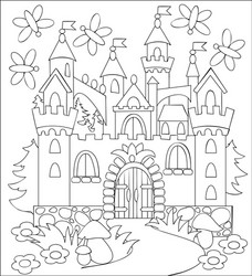 black and white fairyland medieval castle vector