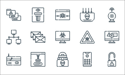 Hacker line icons linear set quality vector