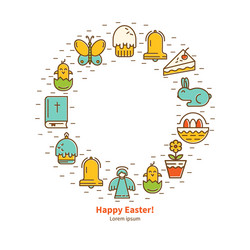 Icons flat easter round frame vector