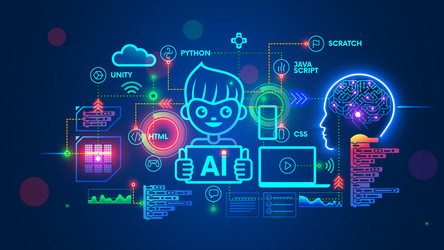 Kids Learning AI & Coding vector image