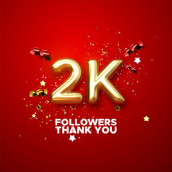 2000 followers sign with golden and confetti vector