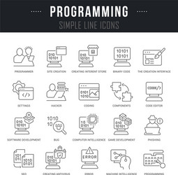 set line icons programming vector image