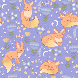spring foxes and flora seamless pattern graphics vector image