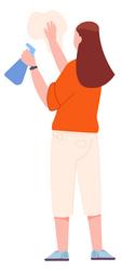 woman cleaning with cloth and spray detergent vector