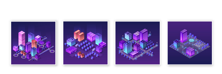isometric set 3d module block district part vector image