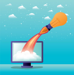 Rocket start up with desktop computer vector