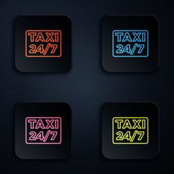 color neon line map pointer with taxi icon vector image