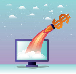 rocket start up with desktop computer vector image