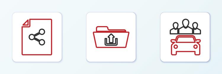 set line car sharing share file and folder upload vector image