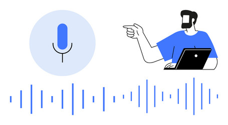digital voice command concept with person pointing vector image