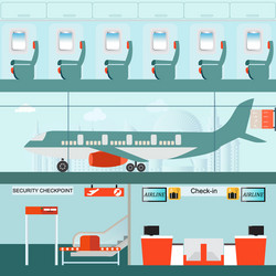 set of airport terminal with check in counter vector