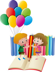 Cartoon little girl studying and writing Vector Image