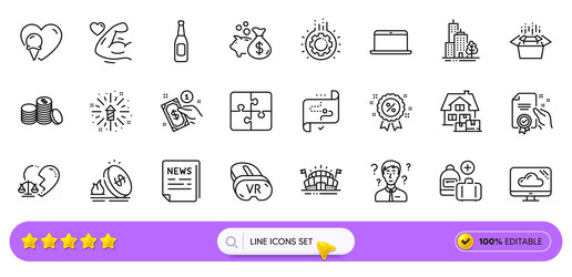 loan ice cream and vr line icons for web app vector image