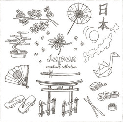 Hand drawn doodle japan symbols set vector