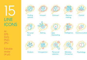 brain mind function collection icon set vector