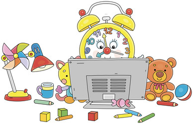funny alarm clock and a computer vector image