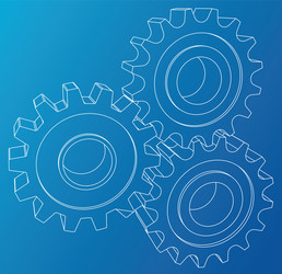 Cogs and gears rendering of 3d wire-frame vector