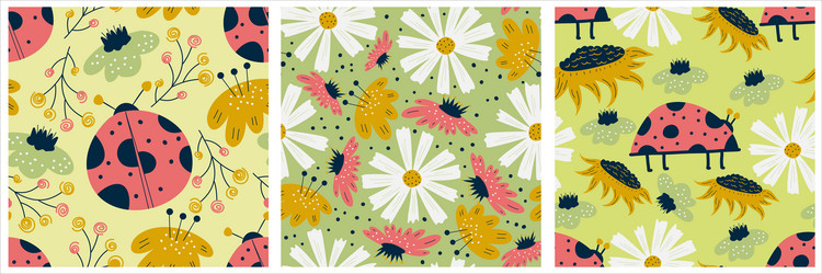 scandinavian set of spring patterns with flowers vector image