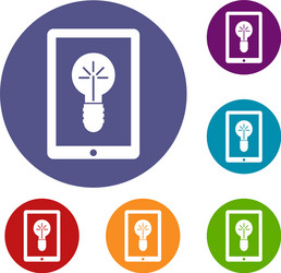 idea lamp on gadget screen icons set vector image