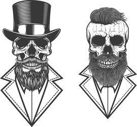 set bearded hipster skull in vintage Vector Image