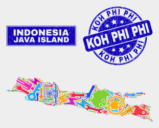 Mosaic technology java island map and scratched vector